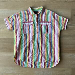J. Crew Multicolor Pastel Stripe Short-Sleeve Button-Up